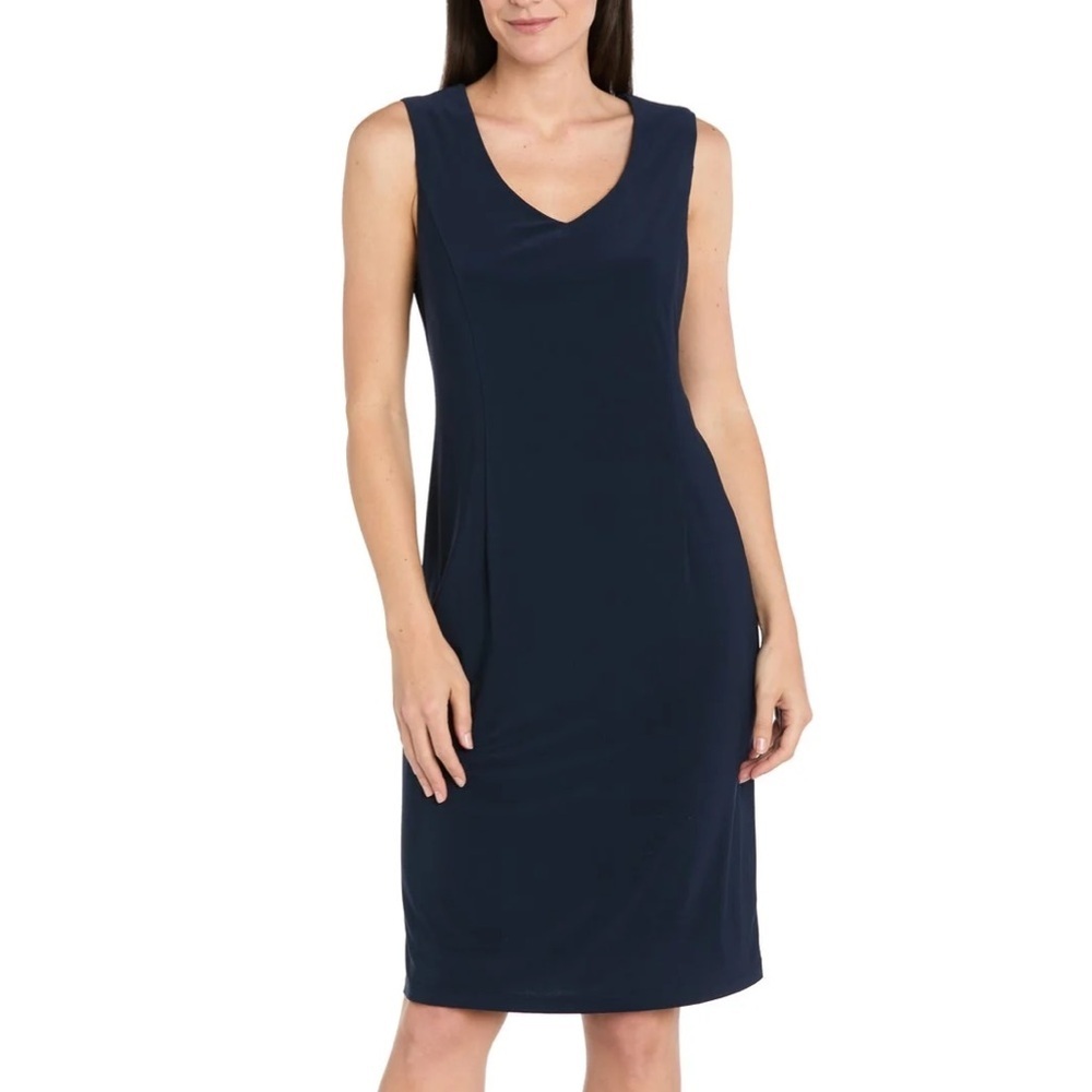 R&m Richards navy blue vneck sleeveless dress